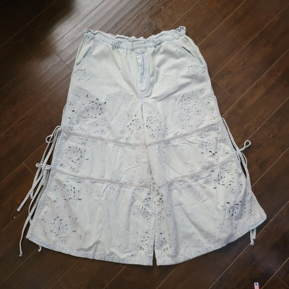 Free People Day Break Jeans Womens XL Boho Chic Baggy Eyelet Y2K Fairy Charming - Picture 4 of 9
